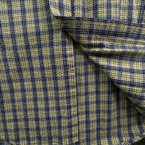 VTG LL Bean Textured Yellow Blue Plaid Long Sleeve Button Up Shirt Medium Cotton - Picture 13 of 15